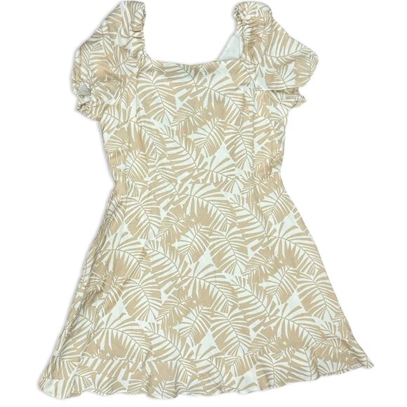 Ann Taylor LOFT Tan Palm Leaf Linen Square Neck Puff Sleeve Dress sz 12 NEW Tags - Picture 13 of 13